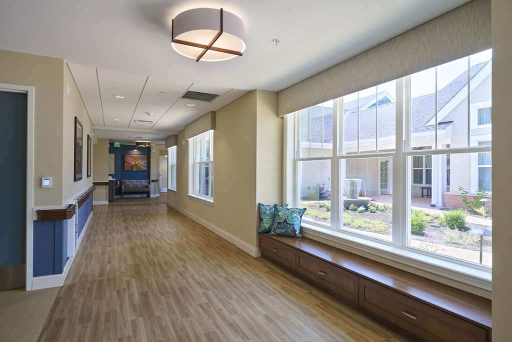 Resident rooms face the courtyards to assist with wayfinding and encourage exploration.