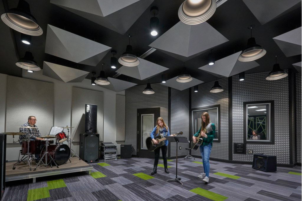 The studio provides cutting-edge technology to record, mix and master an artist’s work, while also functioning as an active learning classroom.